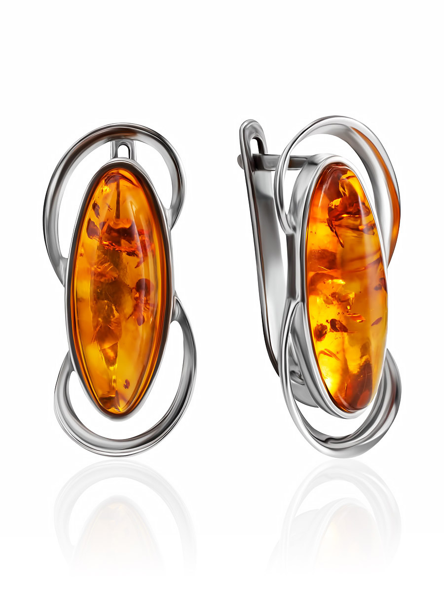 Ажурные серьги из натурального янтаря коньячного цвета «Аллегро»