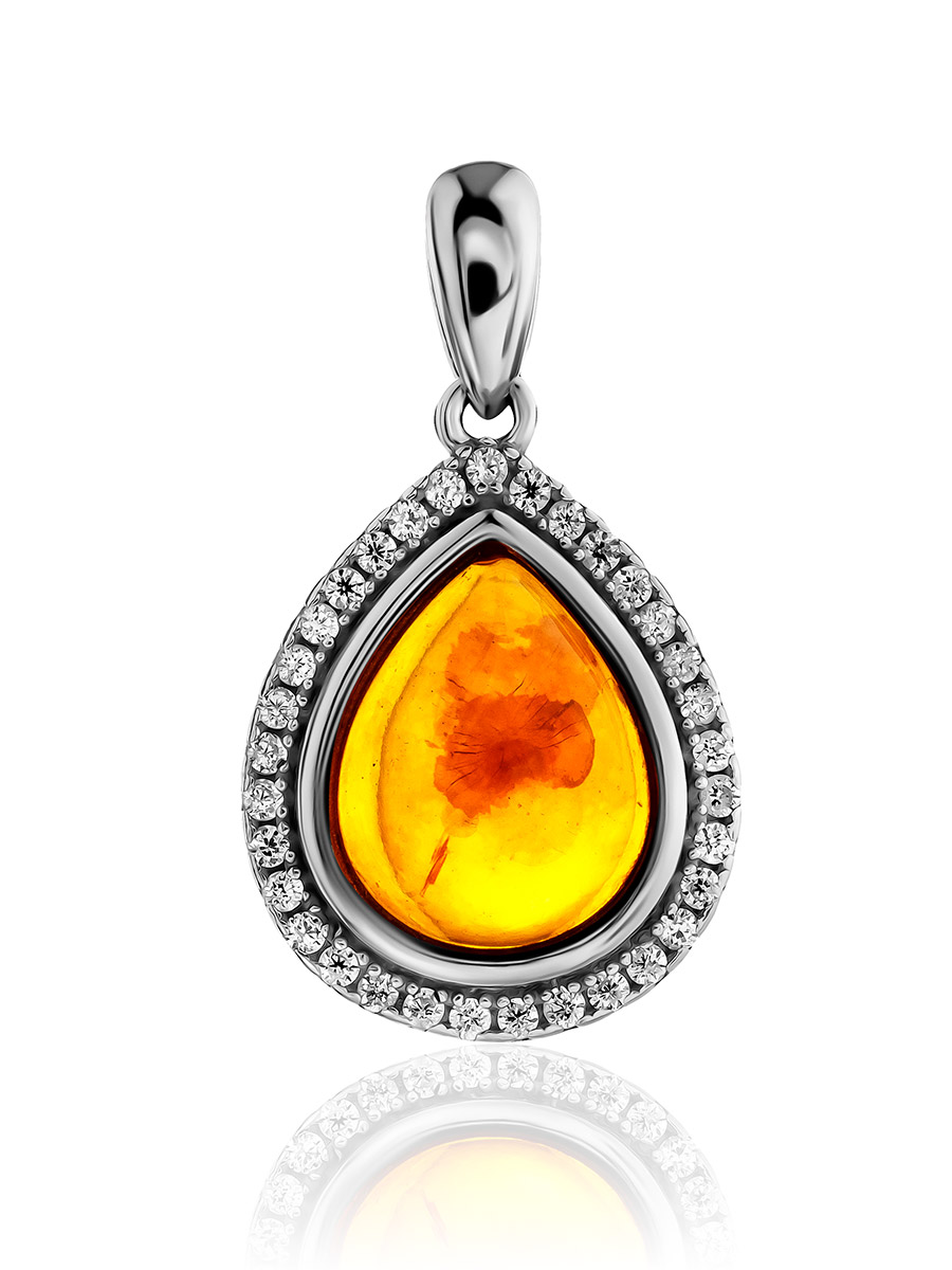 Подвеска в форме капли с янтарём и кристаллами «Ренессанс»