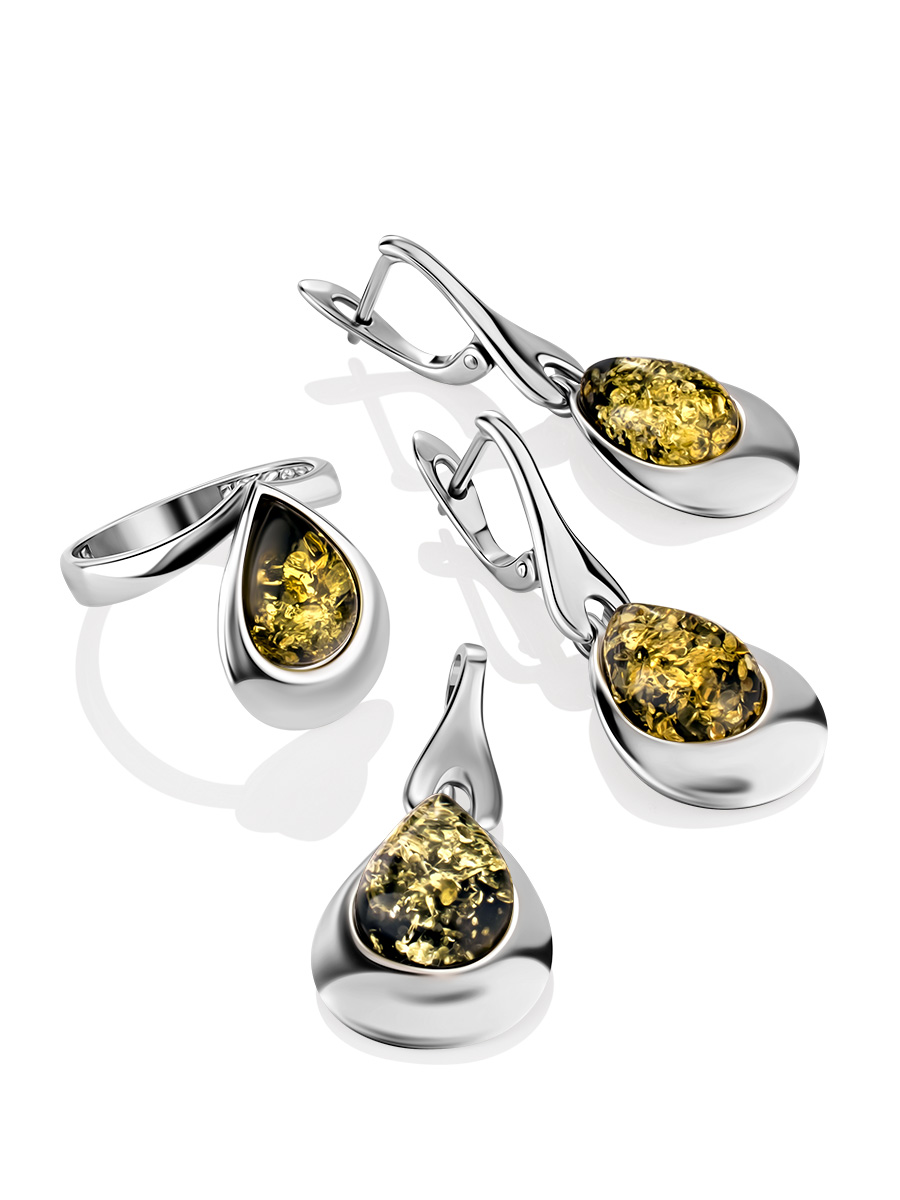 Серьги со вставками из натурального янтаря зелёного цвета «Джульетта»