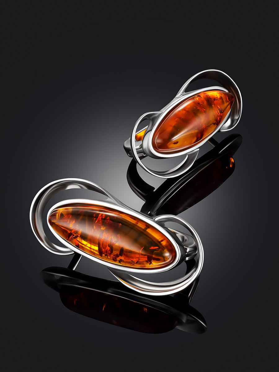 Ажурные серьги из натурального янтаря коньячного цвета «Аллегро»