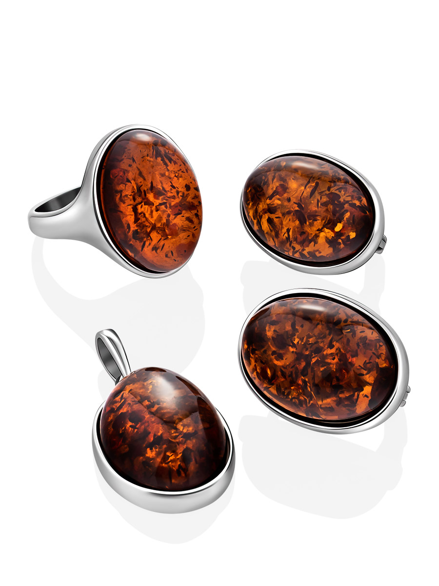 Крупные овальные серьги с натуральным коньячным янтарём «Годжи крупные»