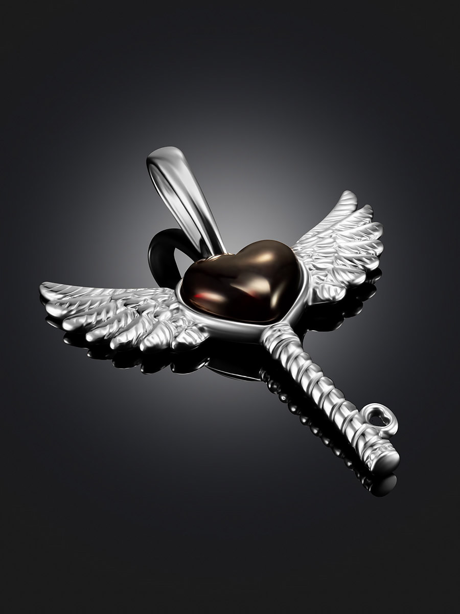 Кулон в романтическом дизайне «Ключ от сердца» с вишнёвым янтарём