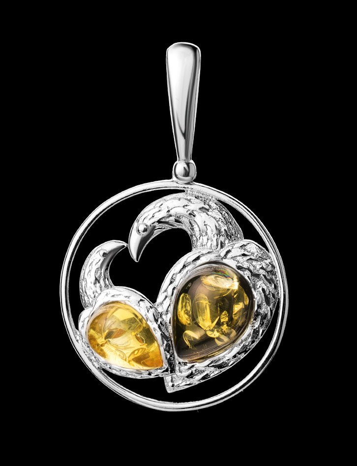 Кулон с натуральным янтарём двух цветов «Лирика»