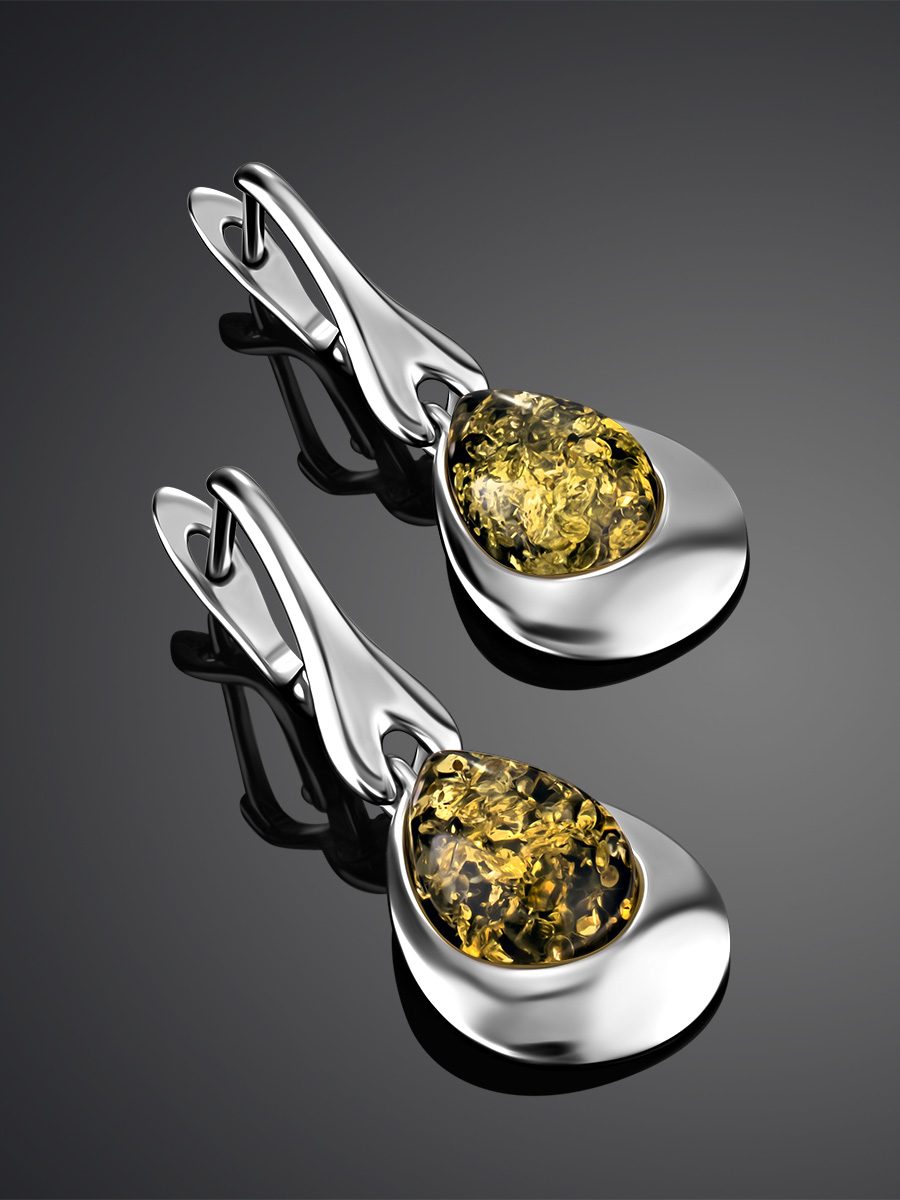 Серьги со вставками из натурального янтаря зелёного цвета «Джульетта»