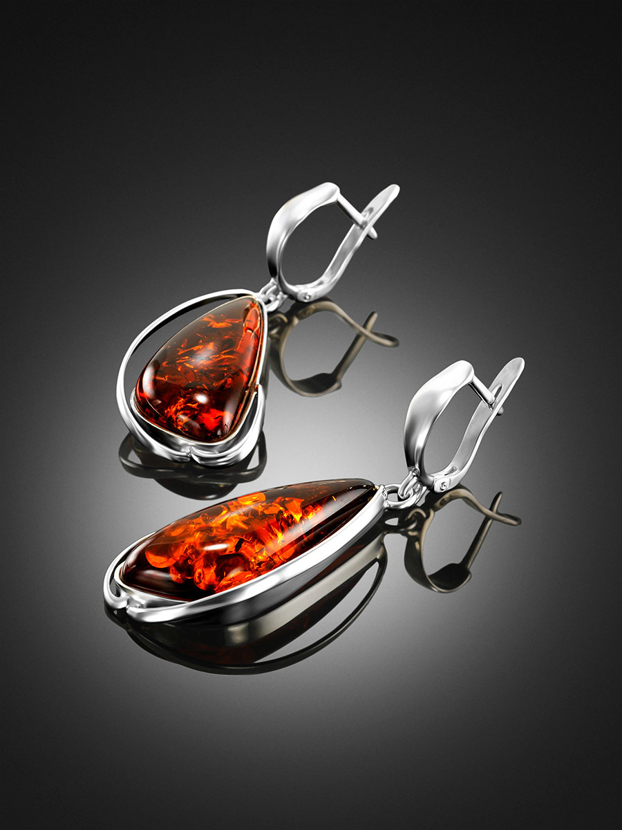 Элегантные серьги с натуральным балтийским янтарём коньячного цвета «Лагуна»