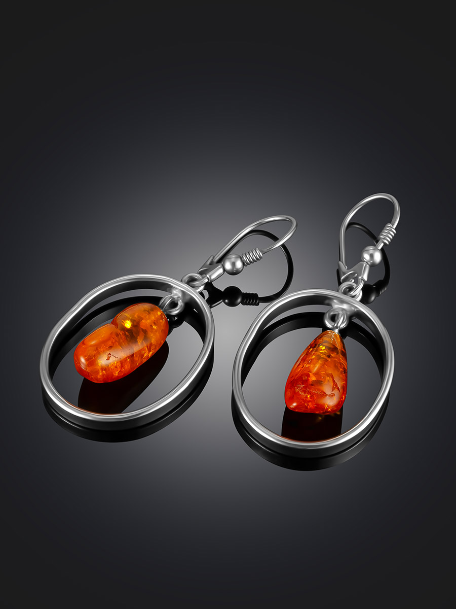 Лёгкие воздушные серьги с натуральным коньячным янтарём