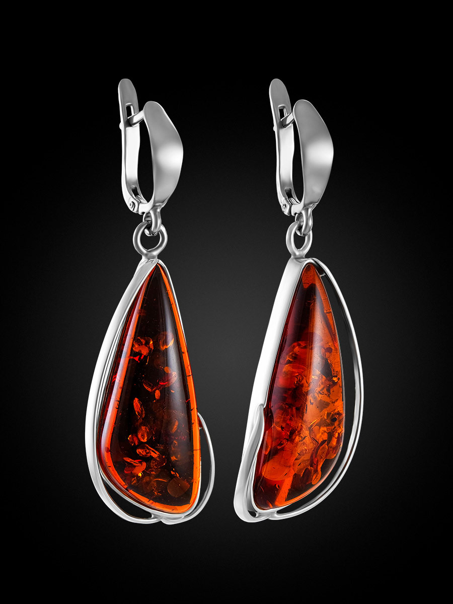 Элегантные серьги с натуральным балтийским янтарём коньячного цвета «Лагуна»