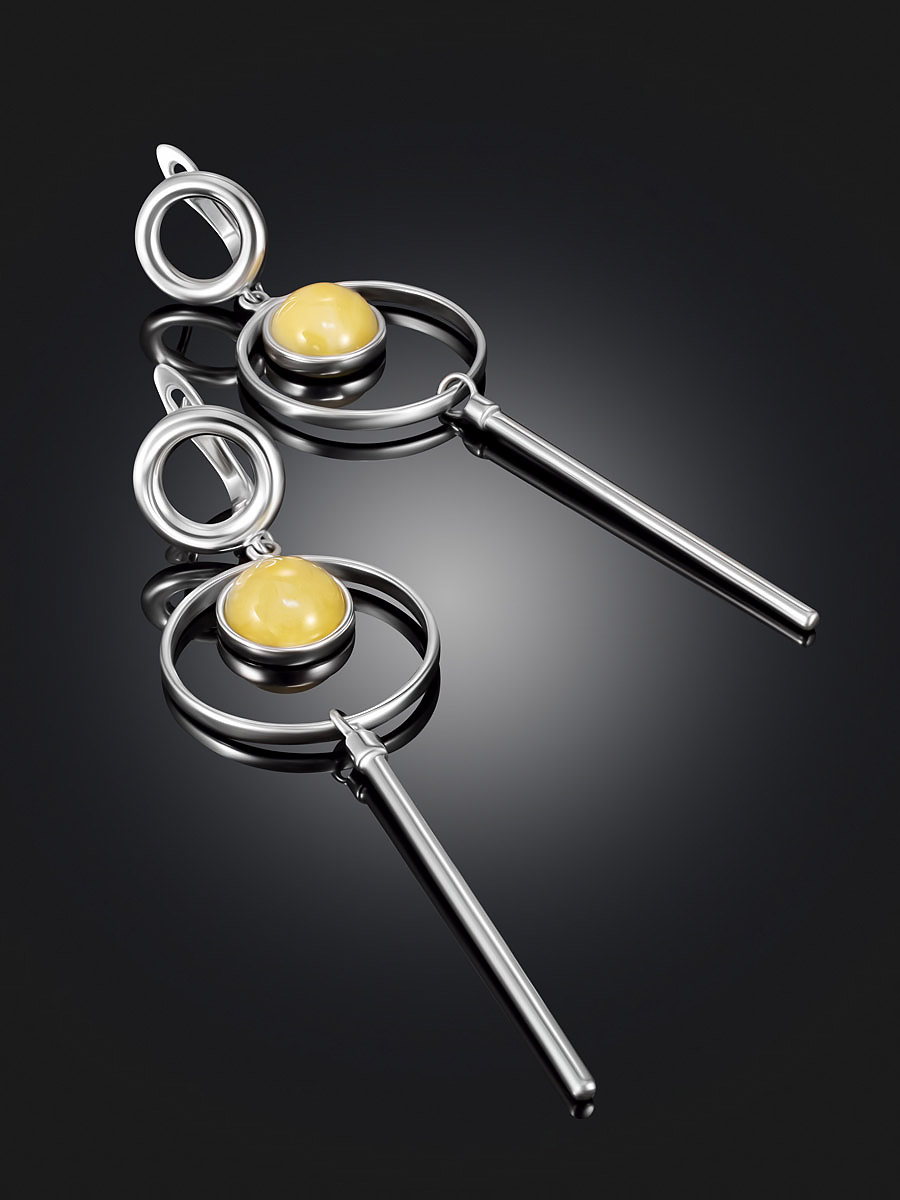 Оригинальные серьги с янтарём медового цвета Palazzo