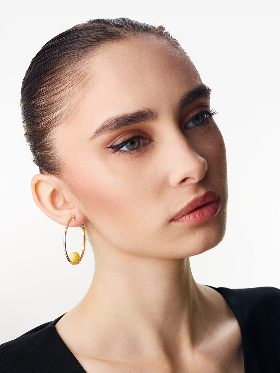 Серьги-хупы Palazzo с янтарной вставкой