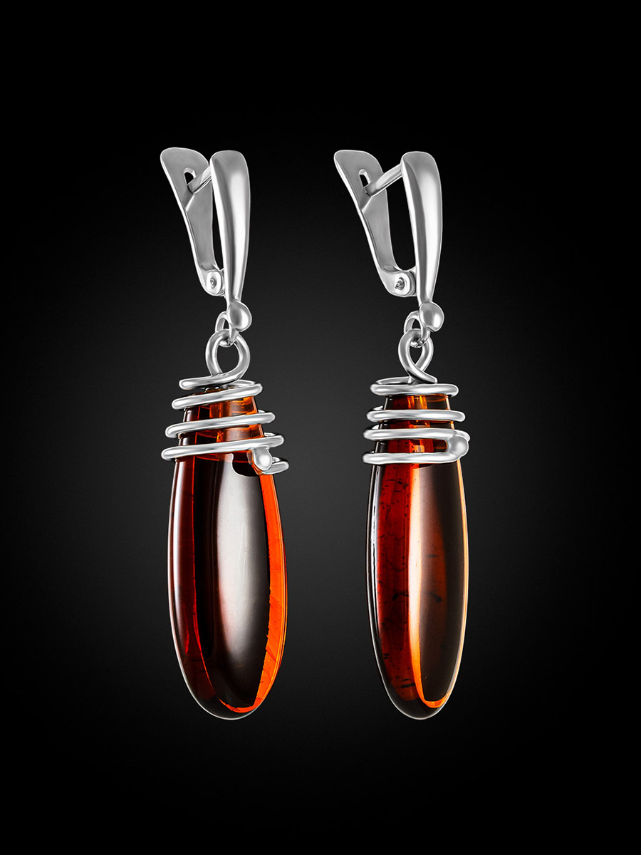 Красивые серьги с натуральным янтарём коньячного цвета «Паланга»