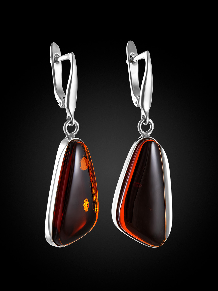 Серьги с цельным янтарём коньячного цвета «Глянец»
