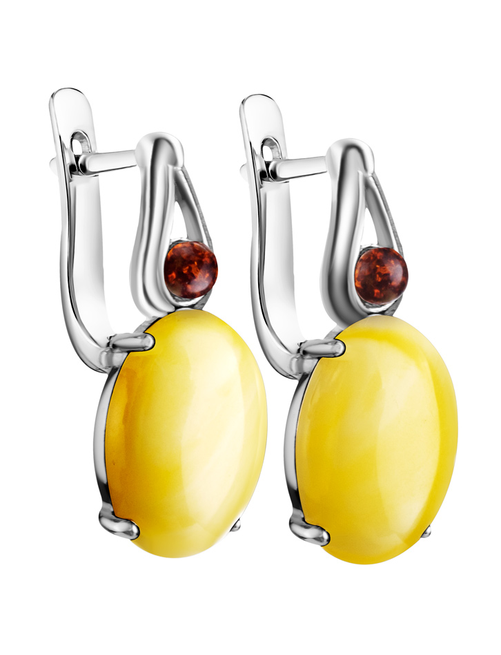 Серьги с натуральным медовым янтарем и вишневыми вставками «Стамбул»