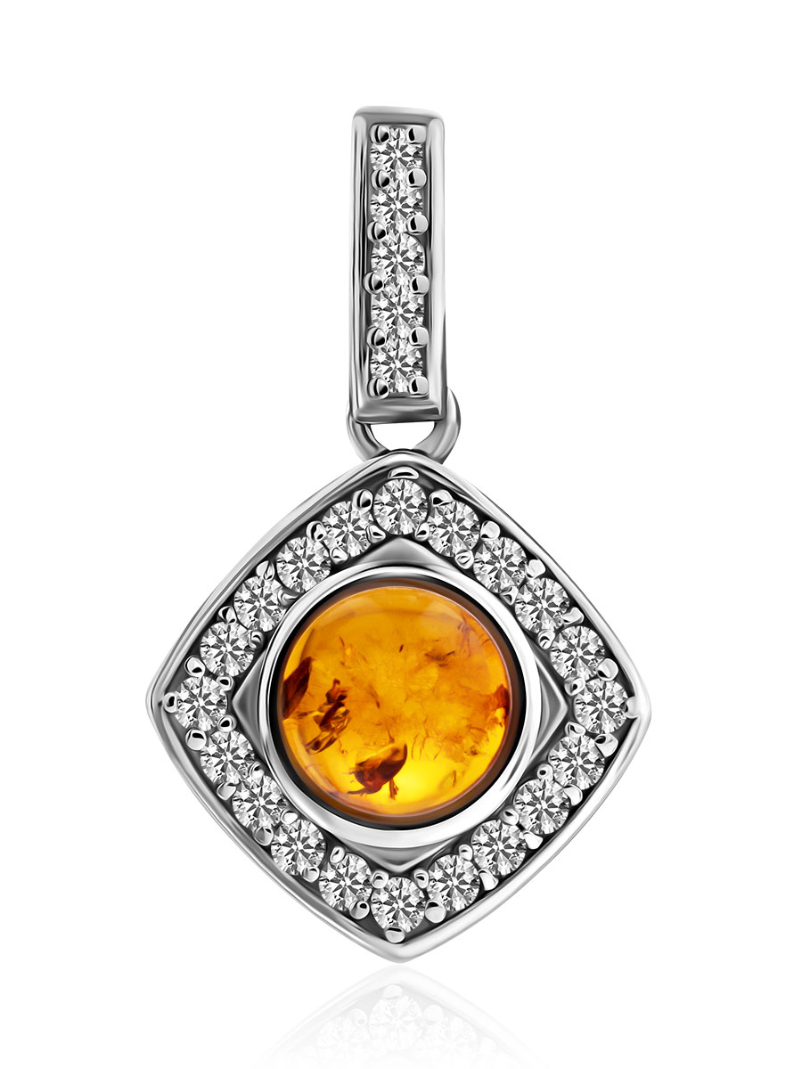 Миниатюрный кулон с янтарем и кристаллами «Ренессанс»