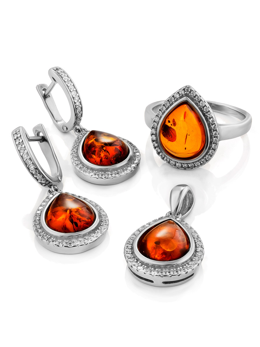 Подвеска в форме капли с янтарём и кристаллами «Ренессанс»