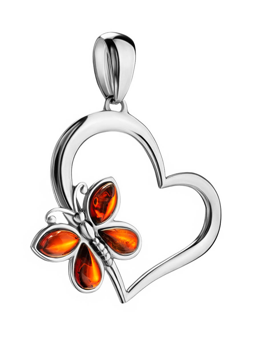 Красивая подвеска-сердце с коньячным янтарём «Апрель»