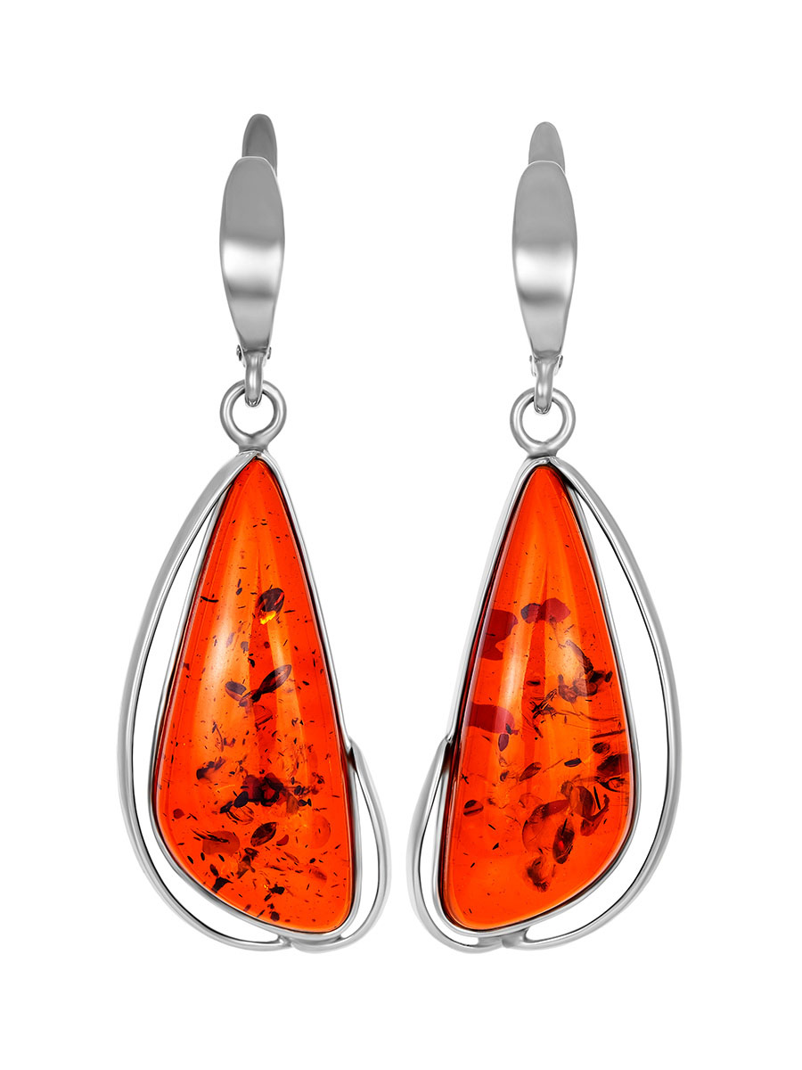 Элегантные серьги с натуральным балтийским янтарём коньячного цвета «Лагуна»