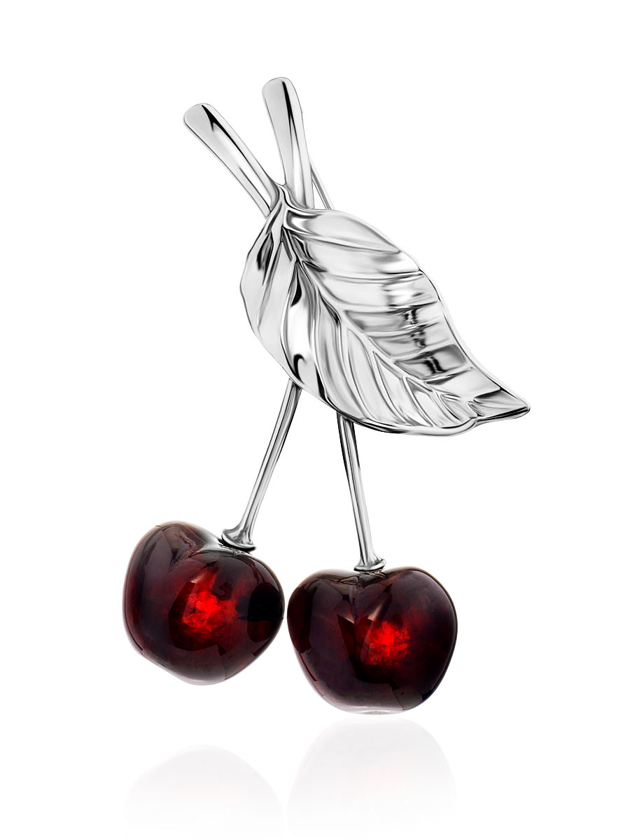 Очаровательная брошь с янтарём «Вишенка»