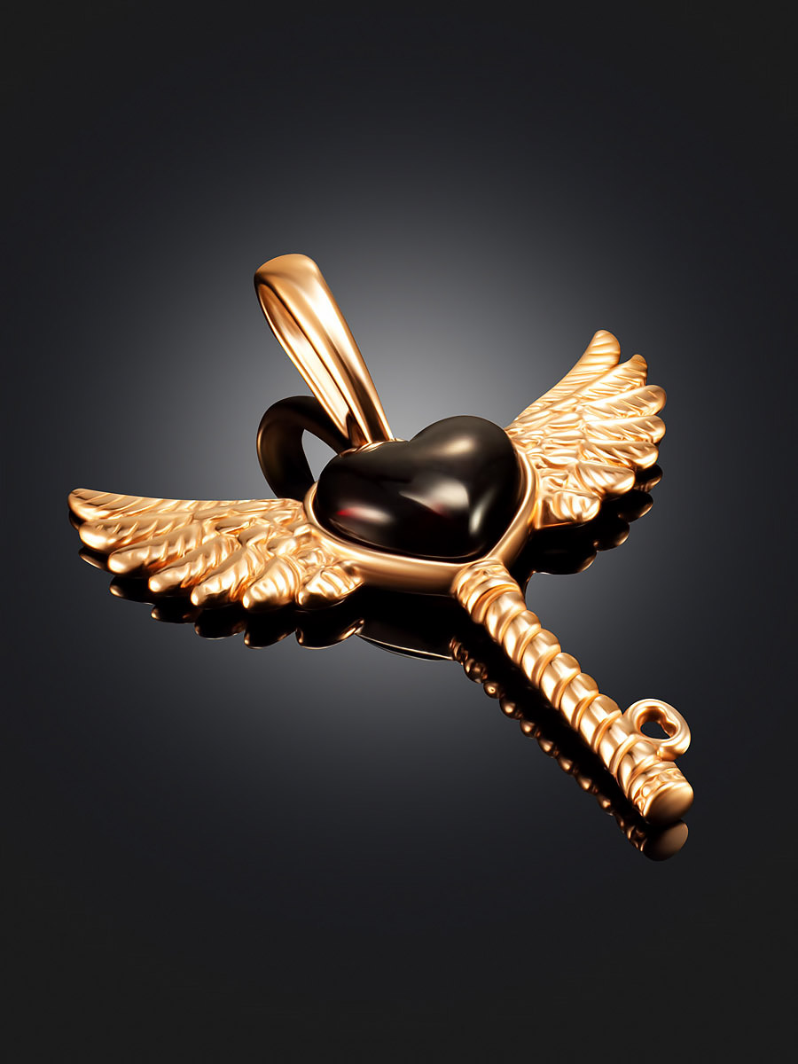 Позолоченная подвеска-ключик с натуральным янтарём «Ключ от сердца»