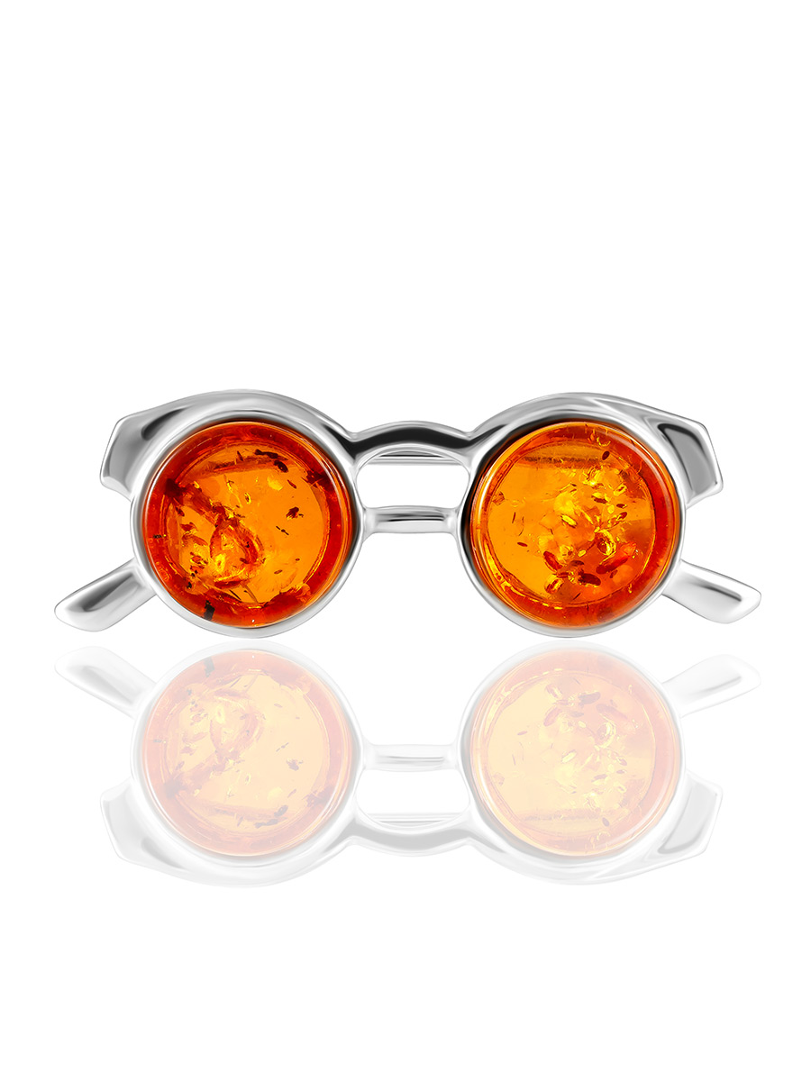 Очаровательная брошь в виде очков с коньячным янтарём