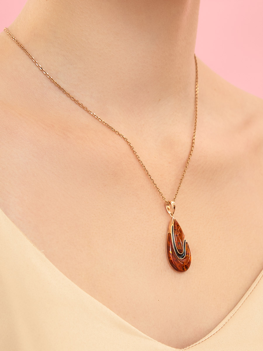 Кулон «Санрайз» с коньячным янтарём