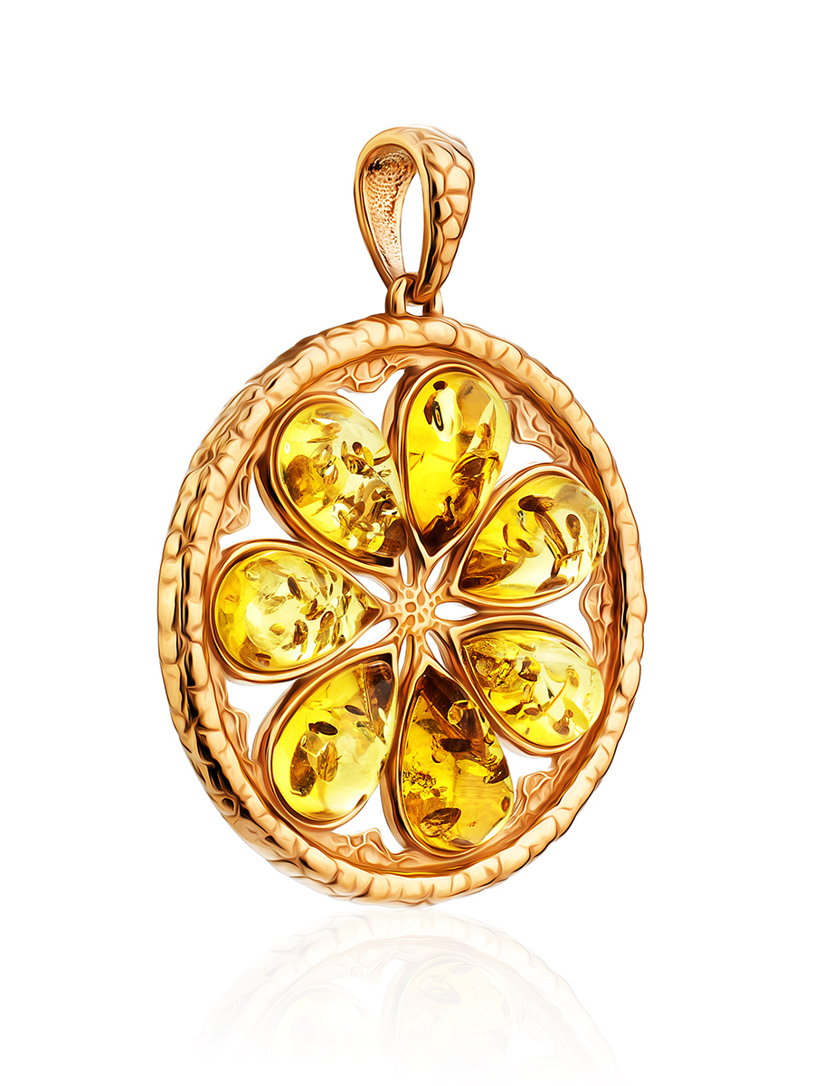 Очаровательный позолоченный кулон с лимонным янтарём «Апельсин»