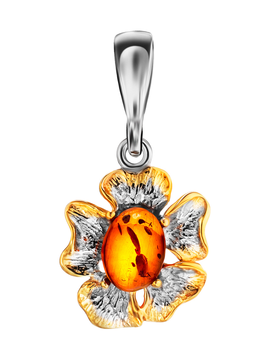 Женственный кулон «Бальзамин» с коньячным янтарём