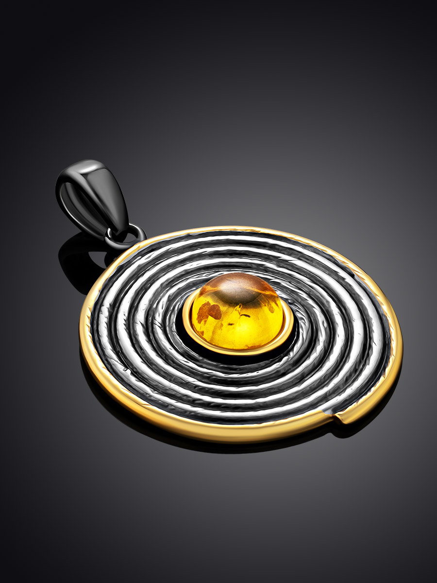 Оригинальный круглый кулон «Лагос» с золотистым янтарём