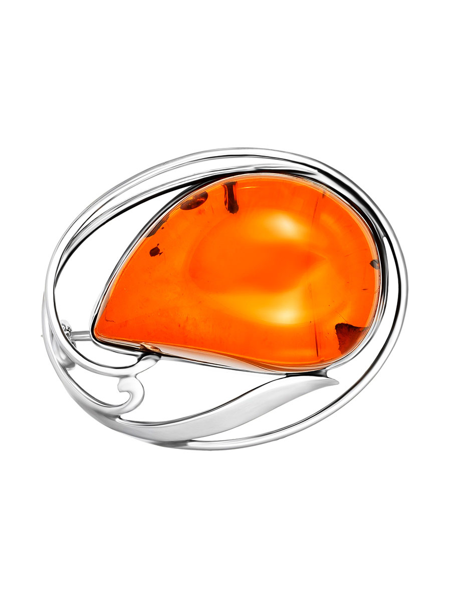 Элегантная брошь из ярко-коньячного янтаря «Маньяна»