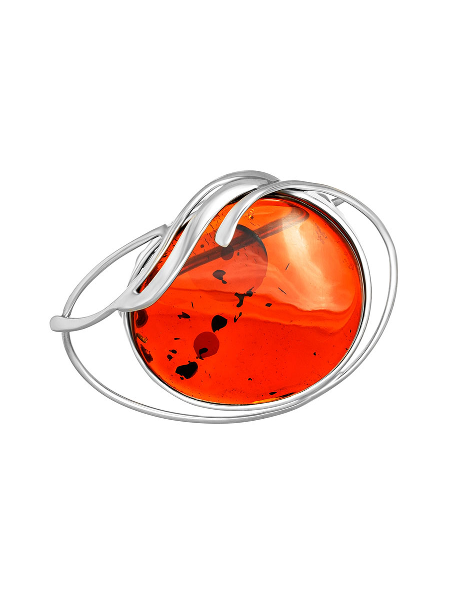 Брошь из натурального балтийского янтаря тёмно-коньячного цвета «Маньяна»