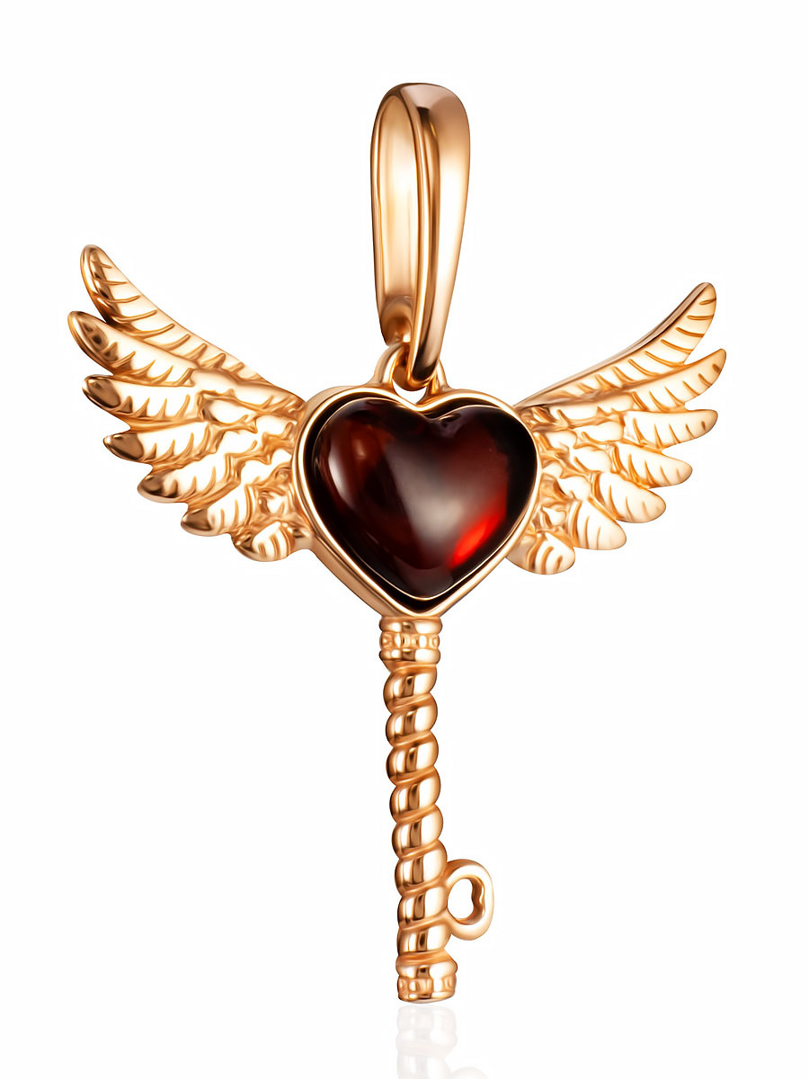 Позолоченная подвеска-ключик с натуральным янтарём «Ключ от сердца»