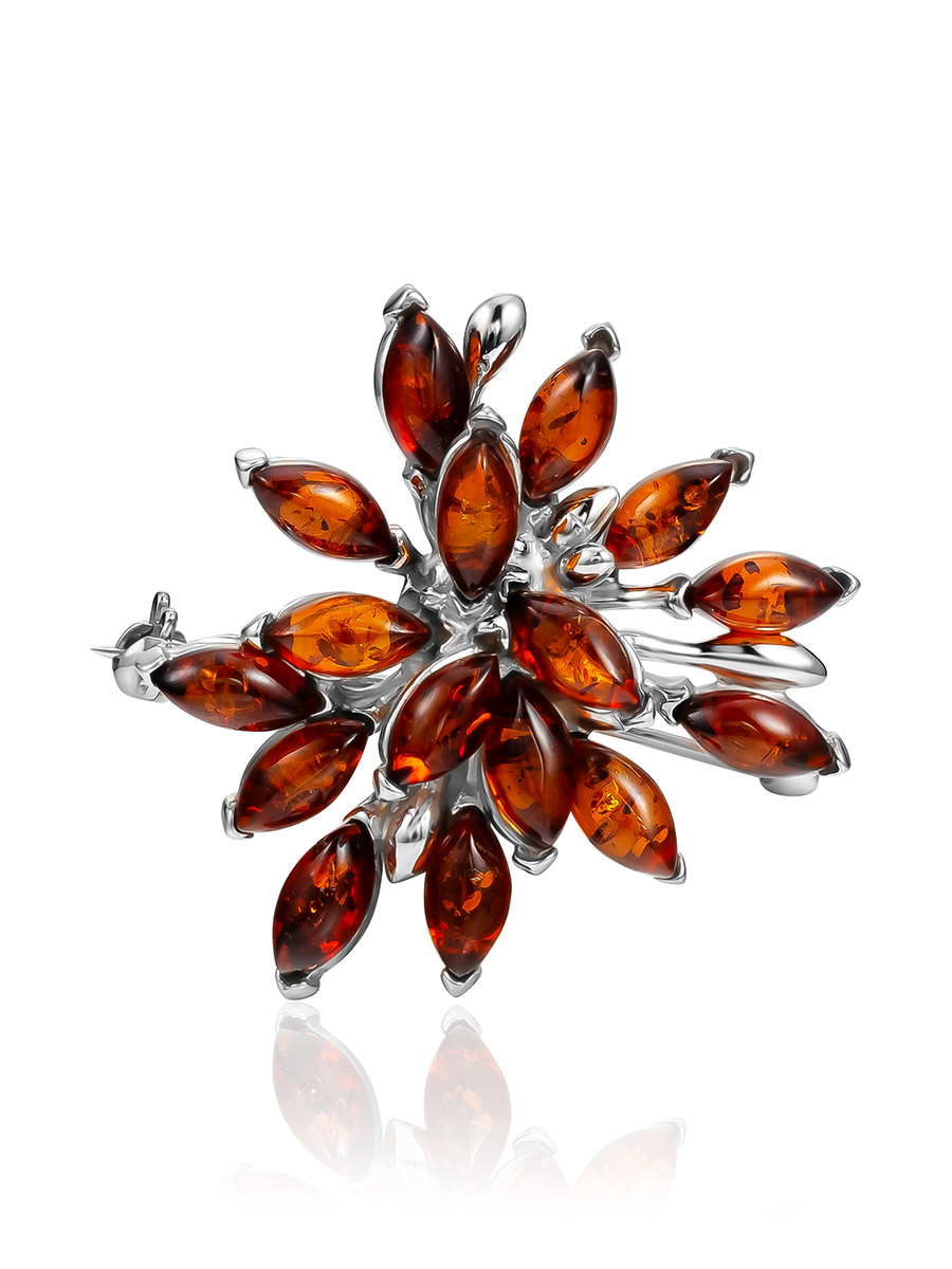 Красивая брошь-кулон «Георгина» из коньячного янтаря