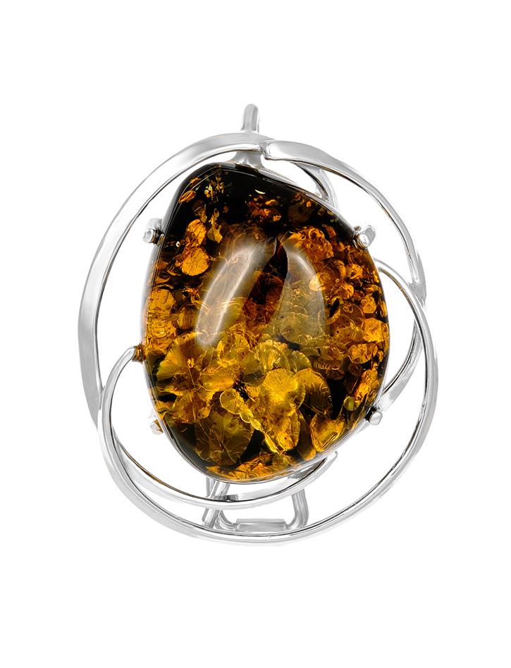 Брошь-кулон из натурального искрящегося янтаря зелёного цвета «Риальто»