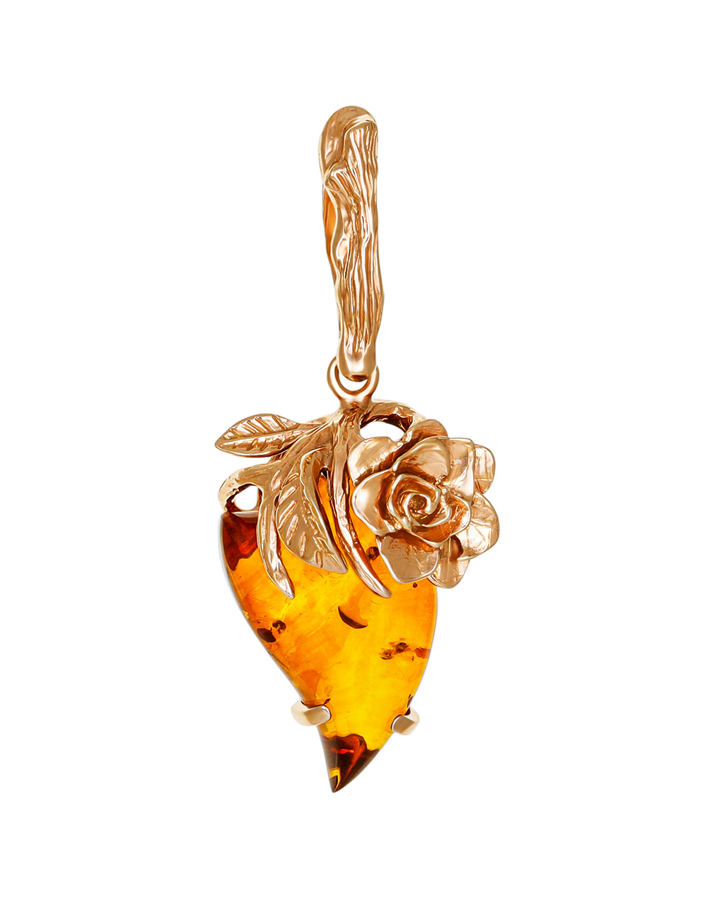 Кулон «Колибри» из натурального цельного янтаря коньячного оттенка