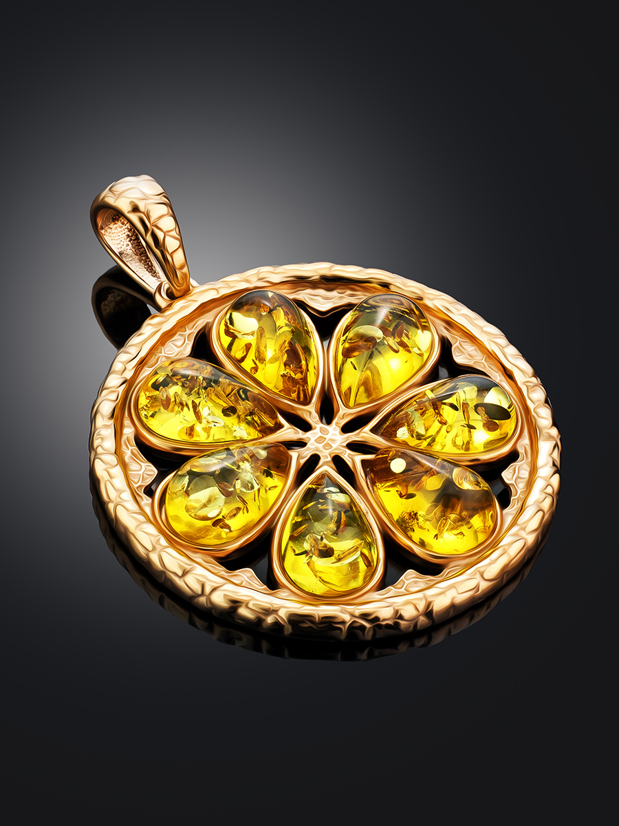 Очаровательный позолоченный кулон с лимонным янтарём «Апельсин»