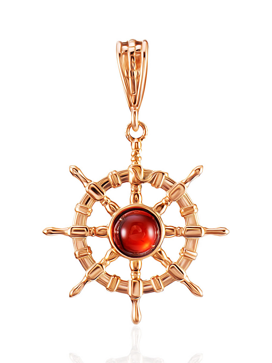 Подвеска с натуральным тёмно-коньячным янтарём «Штурвал»