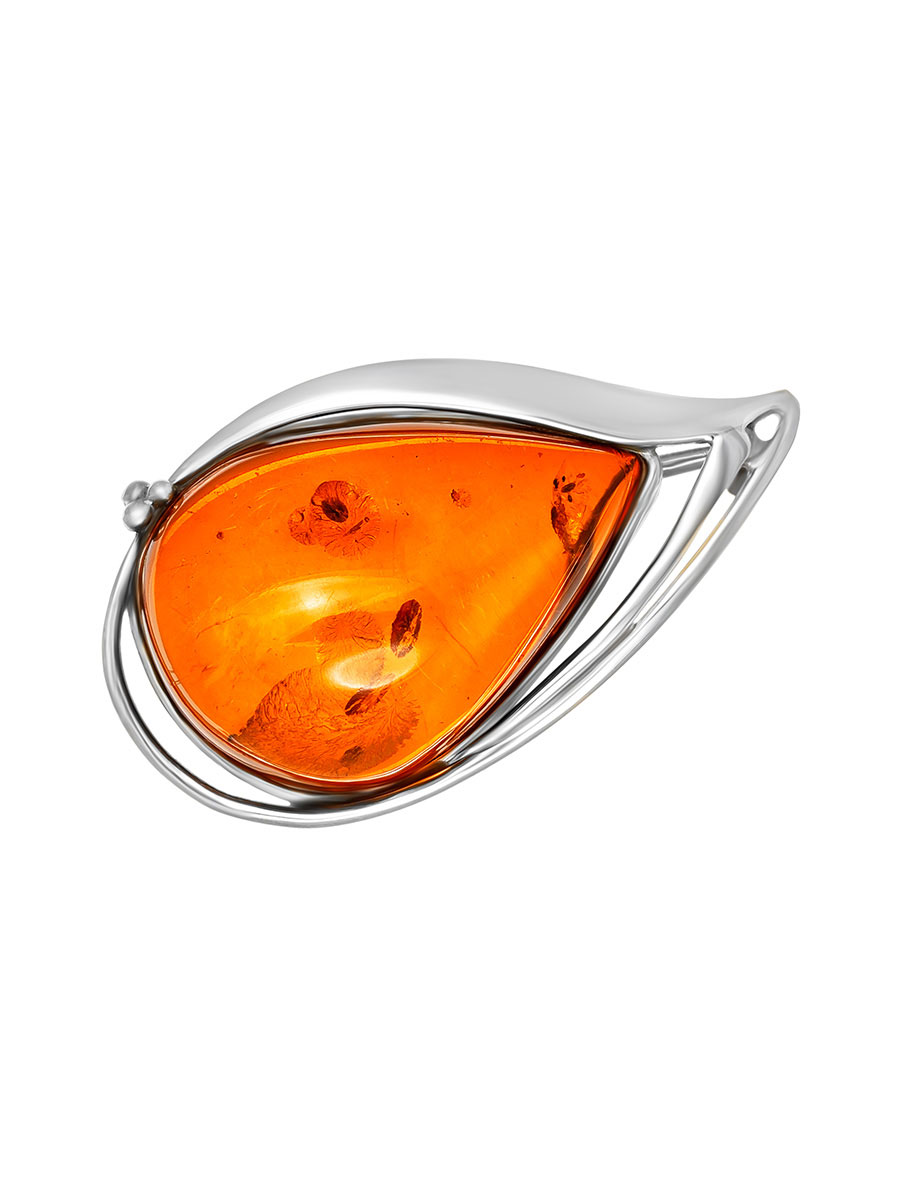 Брошь «Риальто» из янтаря коньячного цвета с искрами