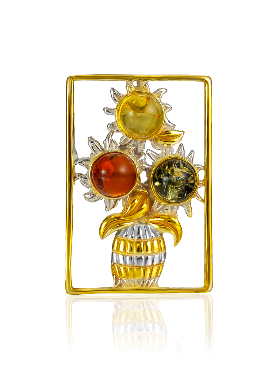 Оригинальная брошь «Ван Гог» с янтарём разных оттенков