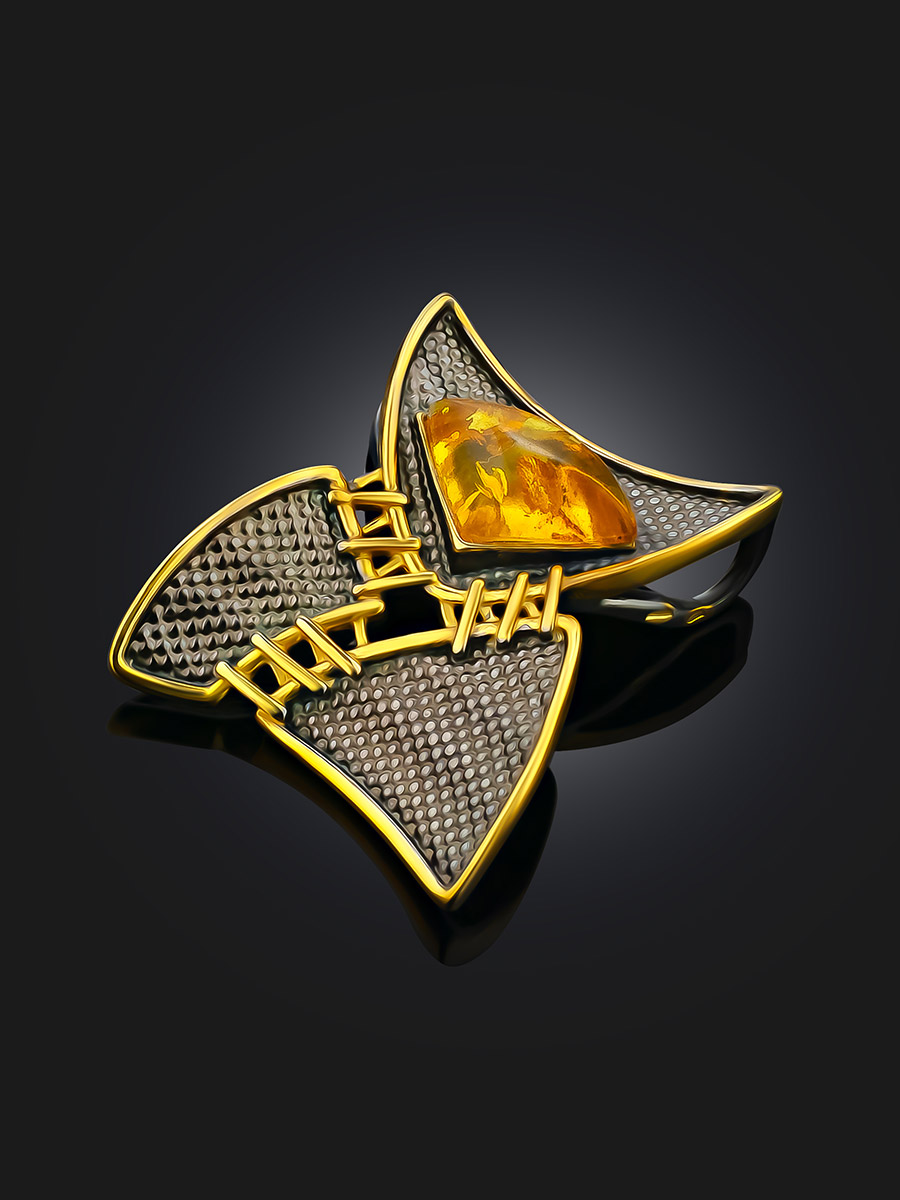 Необычная подвеска «Пэчворк» с натуральным золотистым янтарём