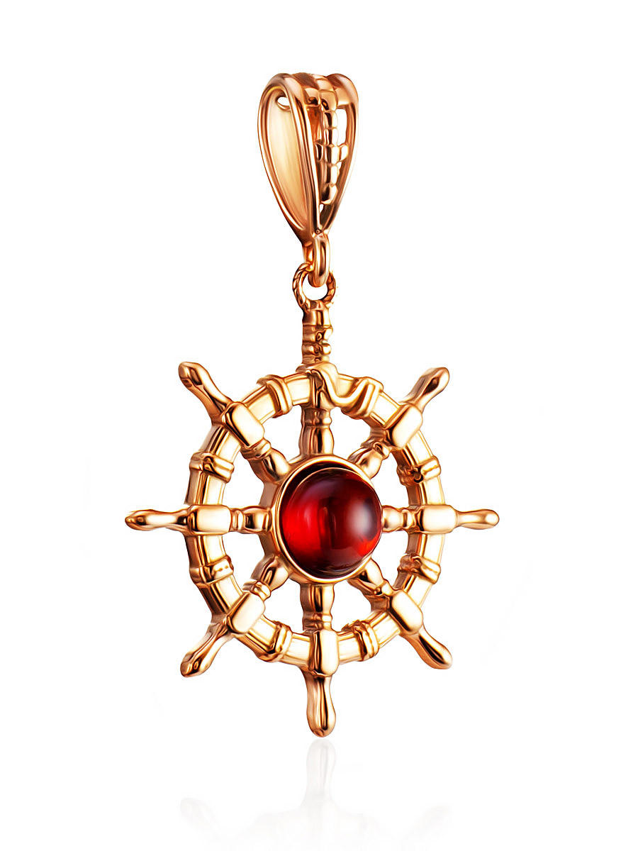 Подвеска с натуральным тёмно-коньячным янтарём «Штурвал»