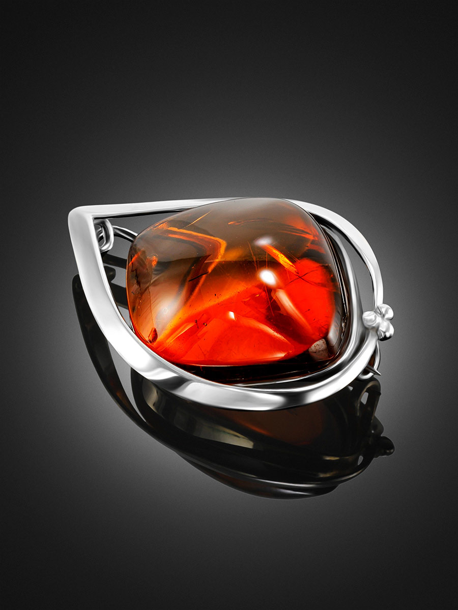 Крупная брошь «Риальто» с коньячным янтарём