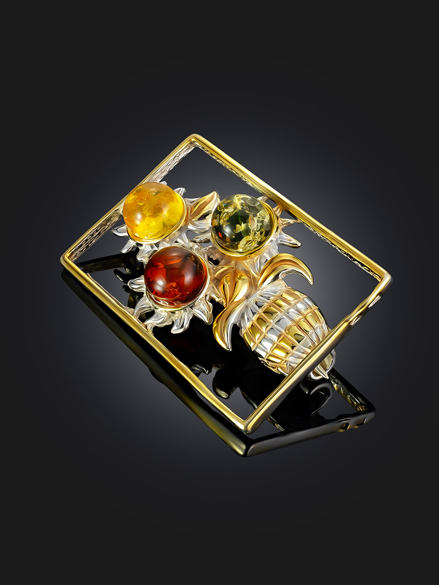 Оригинальная брошь «Ван Гог» с янтарём разных оттенков