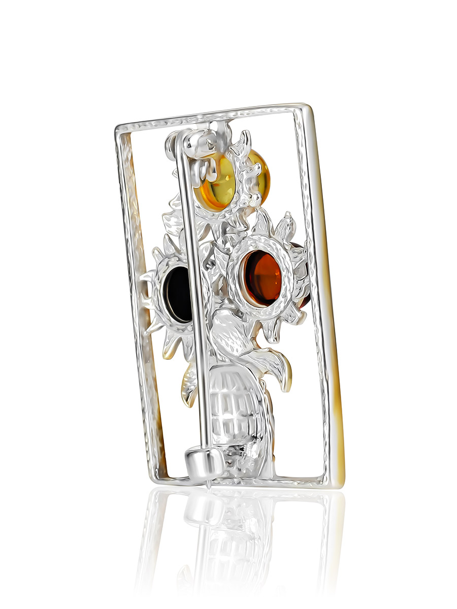 Оригинальная брошь «Ван Гог» с янтарём разных оттенков
