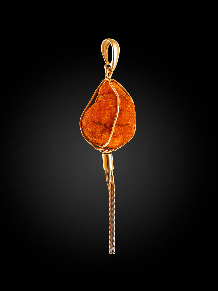 Оригинальный янтарный кулон с позолоченной кистью «Неолит»
