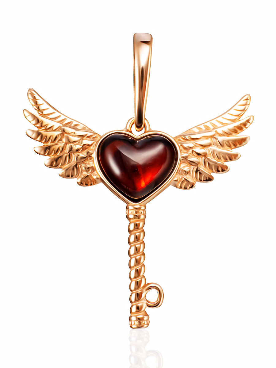 Позолоченная подвеска-ключик с натуральным янтарём «Ключ от сердца»