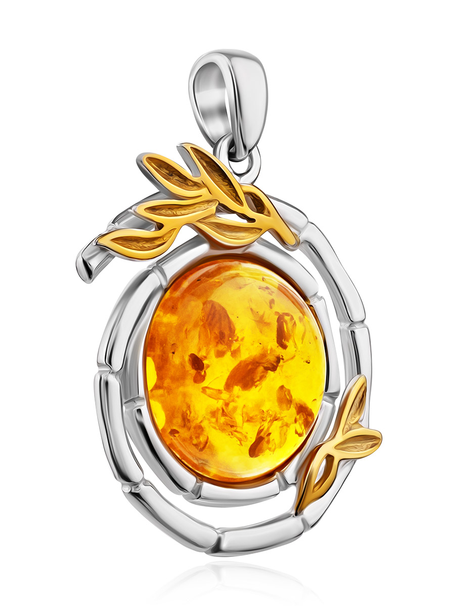 Красивый кулон «Ампир», украшенный натуральным янтарём