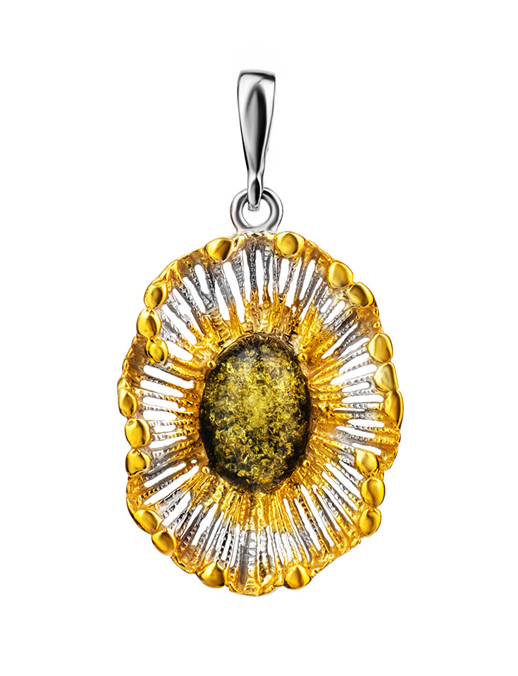 Роскошный кулон «Бахчисарай» из искрящегося зелёного янтаря