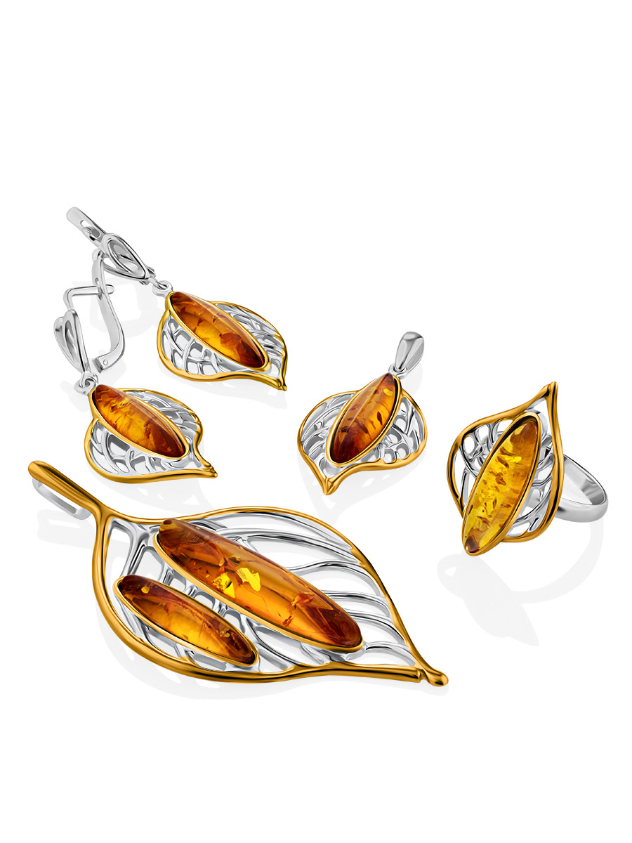 Крупный эффектный кулон «Листочек» из натурального янтаря