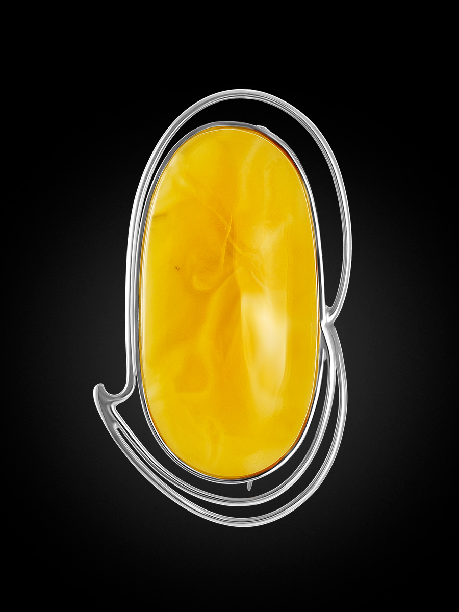 Удлинённая брошь из цельного балтийского янтаря медового цвета «Риальто»