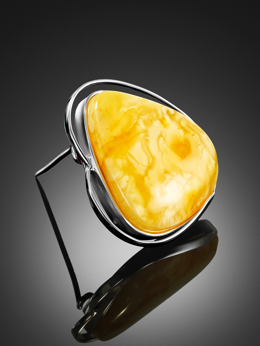 Красивая брошь из натурального янтаря с пейзажной текстурой «Риальто»