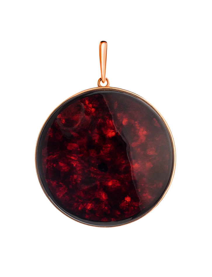 Эффектный круглый кулон из вишнёвого янтаря «Монако»